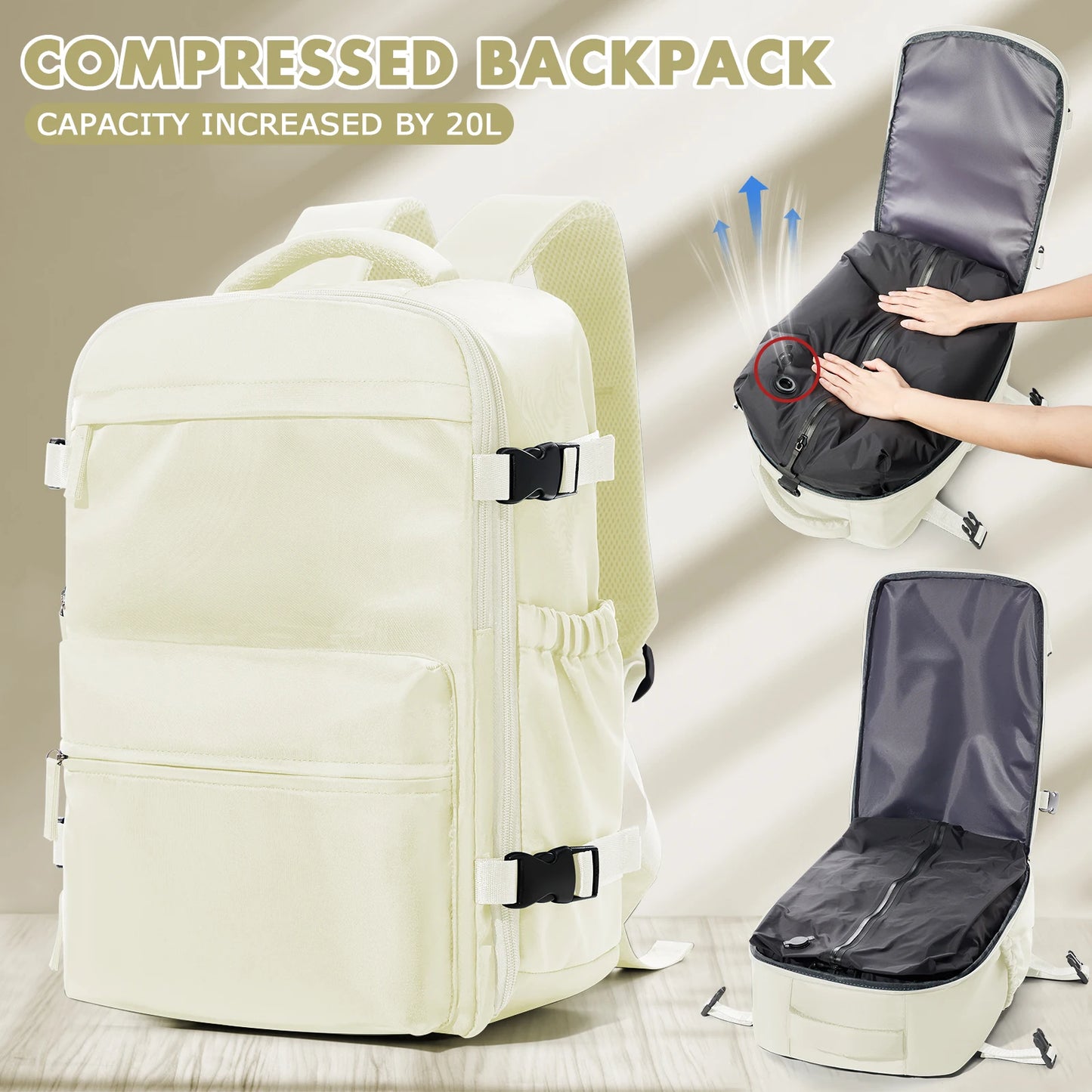 Mochila de viaje con compresión, para negocios y cabina de avión.