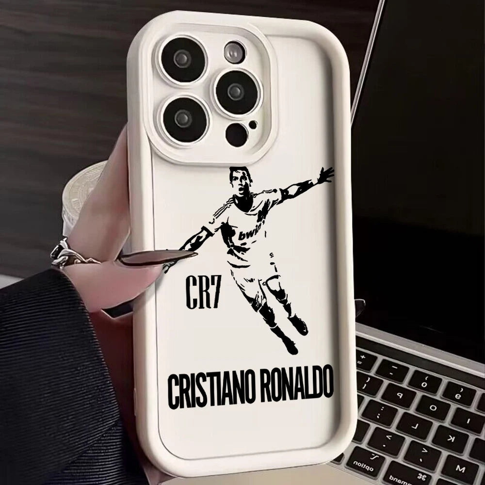 Funda de teléfono Mr. Football C-cR7-R-Ronaldos para iPhone 16 15 14 13 12 11  XR XS , con strap y TPU suave.