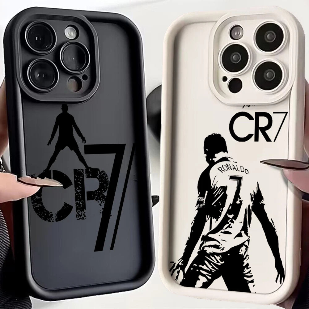 Funda de teléfono Mr. Football C-cR7-R-Ronaldos para iPhone 16 15 14 13 12 11  XR XS , con strap y TPU suave.