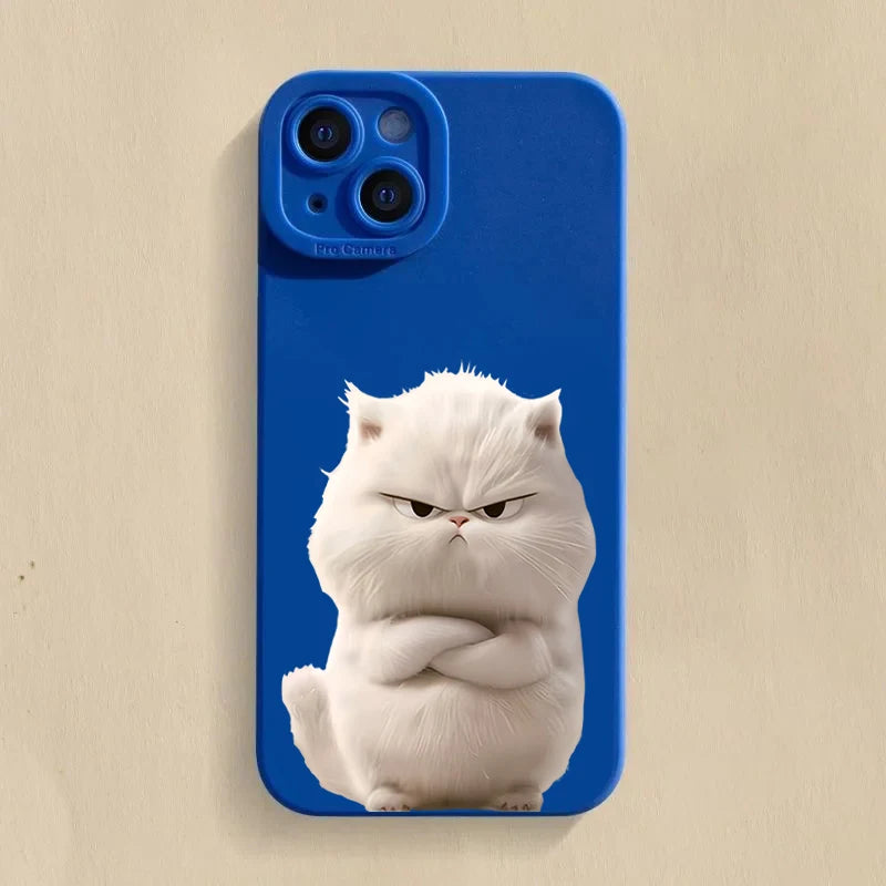 Funda de teléfono divertida de gato cool de silicona para iPhone 16 15 14 13 12 11 XS XR X , antichoque mate y suave.