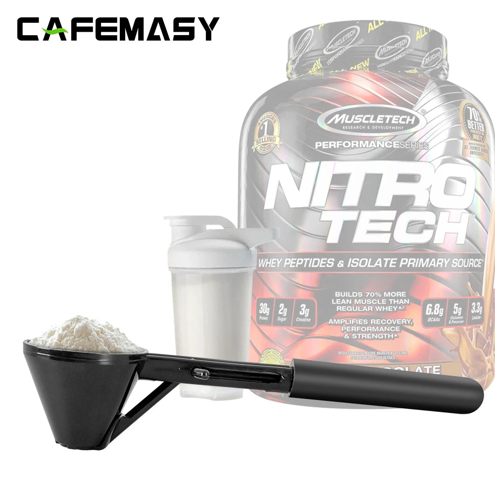 Measuring spoon with funnel for protein and coffee.