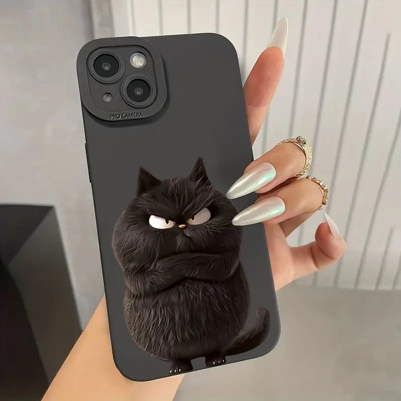 Funda de teléfono divertida de gato cool de silicona para iPhone 16 15 14 13 12 11 XS XR X , antichoque mate y suave.