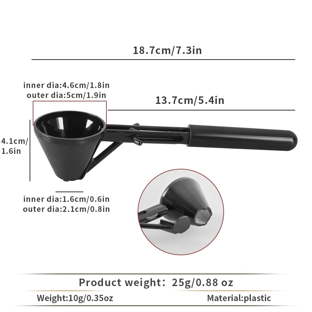 Measuring spoon with funnel for protein and coffee.