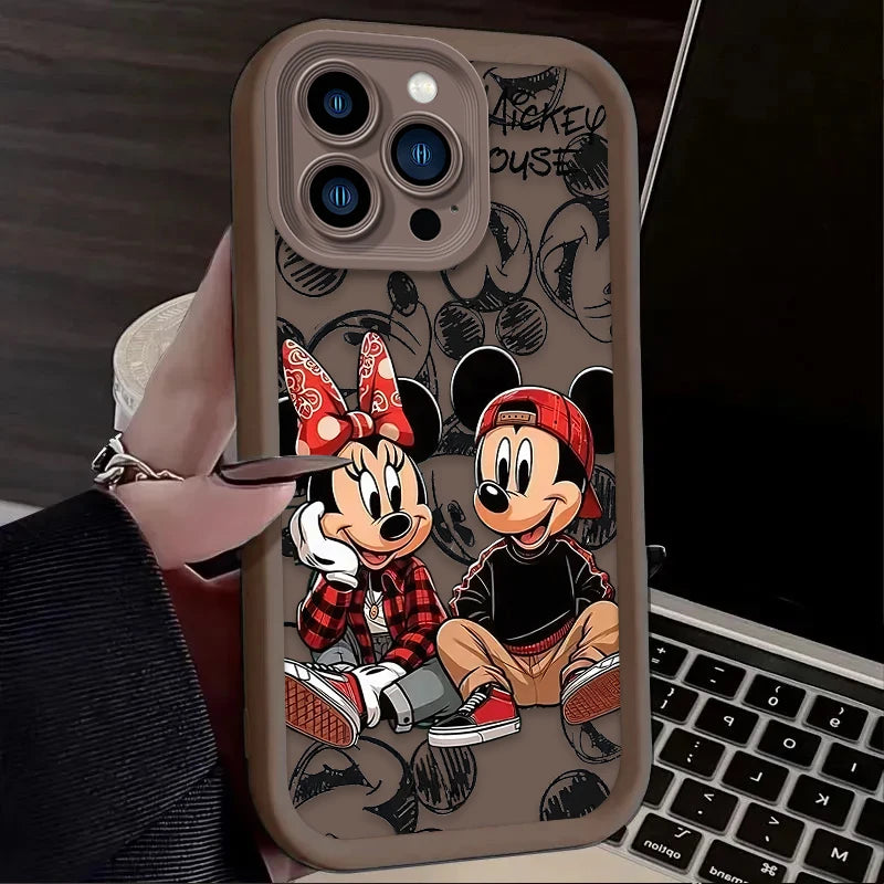 Funda de teléfono de moda Disney Mickey Minnie para iPhone 16 Pro Max 15 14 13 12 11 ProMax X XS XR SE 2020 7 8 Plus, de silicona suave.