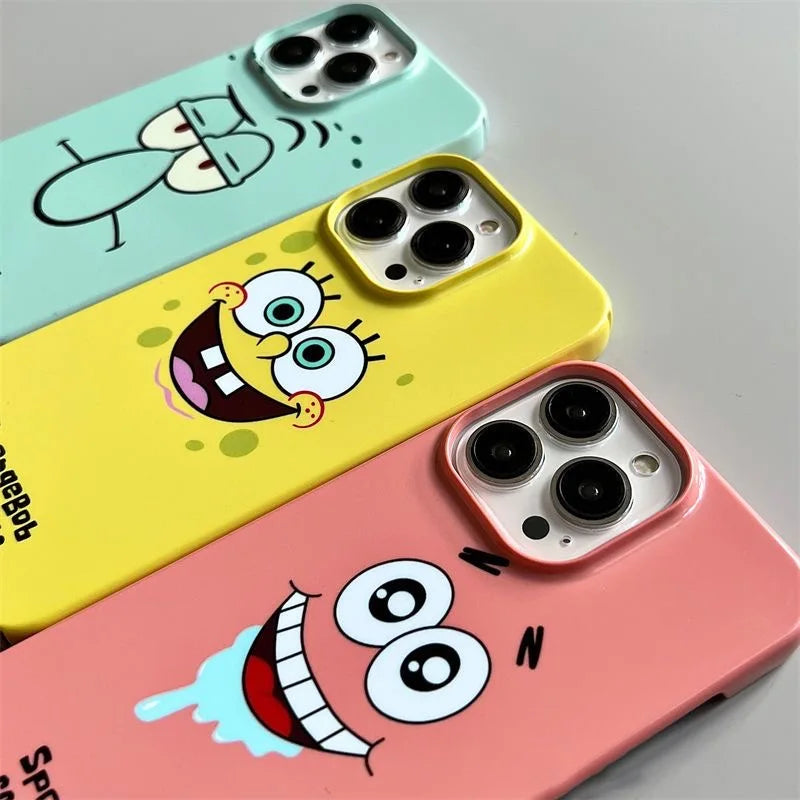 Funda de teléfono genial de Bob Esponja de anime para iPhone 16, 15, 14, 13, 12, 11 Pro Max, XS, XR, XS Max, 6, 7, 8 Plus, carcasa rígida de PC HD brillante