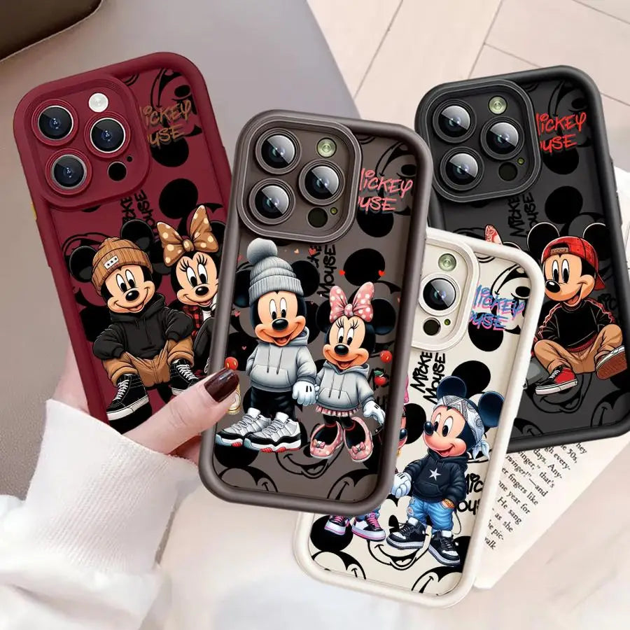 Funda de teléfono Disney Mickey Minnie Mouse Cool para iPhone 16 15 14 13 12 11 8 7 XR XS Max, suave.