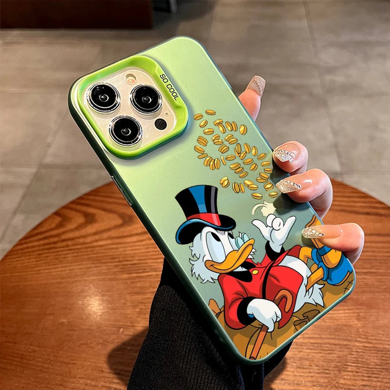 Funda de teléfono Disney Donald Duck con moneda dorada para Apple iPhone 15 14 13 12 11 XS XR X Pro Max Plus Colorida y Plateada.