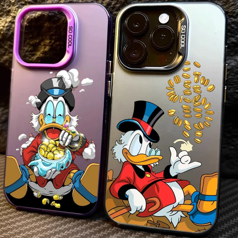 Funda de teléfono Disney Donald Duck con moneda dorada para Apple iPhone 15 14 13 12 11 XS XR X Pro Max Plus Colorida y Plateada.