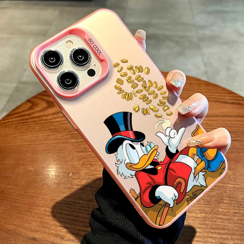 Funda de teléfono Disney Donald Duck con moneda dorada para Apple iPhone 15 14 13 12 11 XS XR X Pro Max Plus Colorida y Plateada.