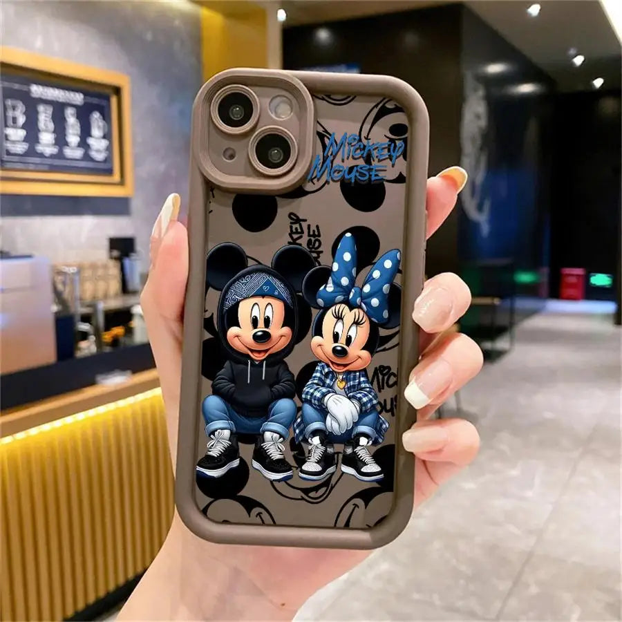 Funda de teléfono Disney Mickey Minnie Mouse Cool para iPhone 16 15 14 13 12 11 8 7 XR XS Max, suave.