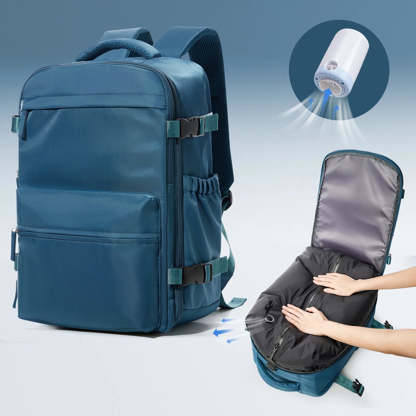 Mochila de viaje con compresión al vacío - Para hombres y mujeres, mochila universitaria, de negocios, portátil y compatible con cabina de avión.