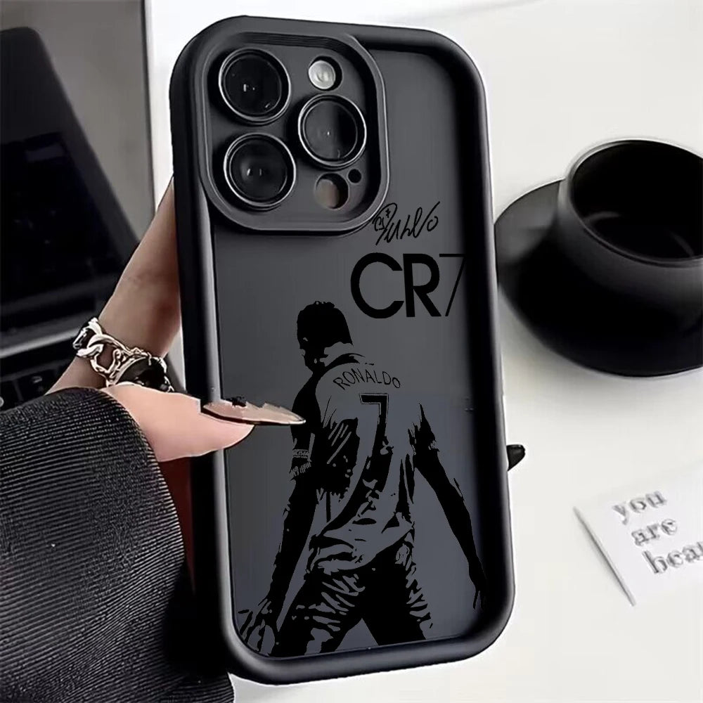 Funda de teléfono Mr. Football C-cR7-R-Ronaldos para iPhone 16 15 14 13 12 11  XR XS , con strap y TPU suave.