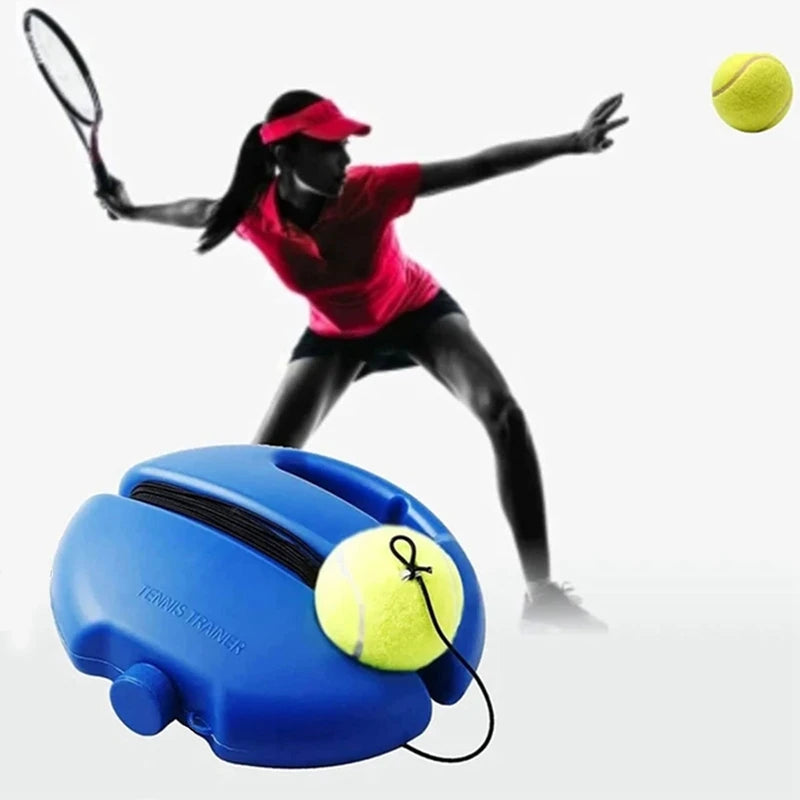 Entrenador de tenis con pelota de rebote para práctica.