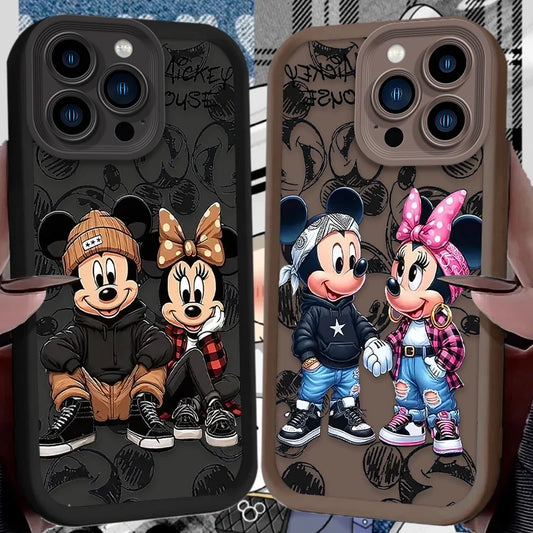 Funda de teléfono de moda Disney Mickey Minnie para iPhone 16 Pro Max 15 14 13 12 11 ProMax X XS XR SE 2020 7 8 Plus, de silicona suave.