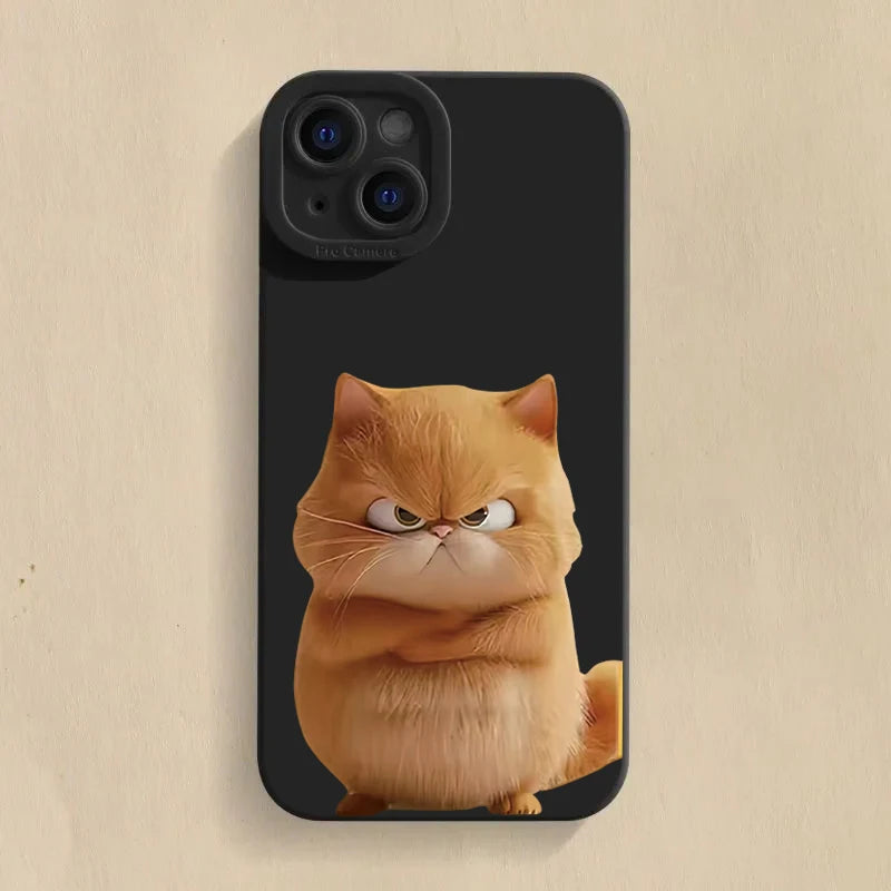 Funda de teléfono divertida de gato cool de silicona para iPhone 16 15 14 13 12 11 XS XR X , antichoque mate y suave.