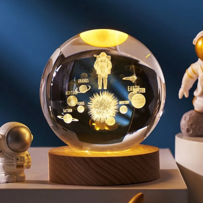 Bola de cristal USB con diseño del sistema solar o luna. Ideal para dormitorios y como regalo para niños. 🎁✨