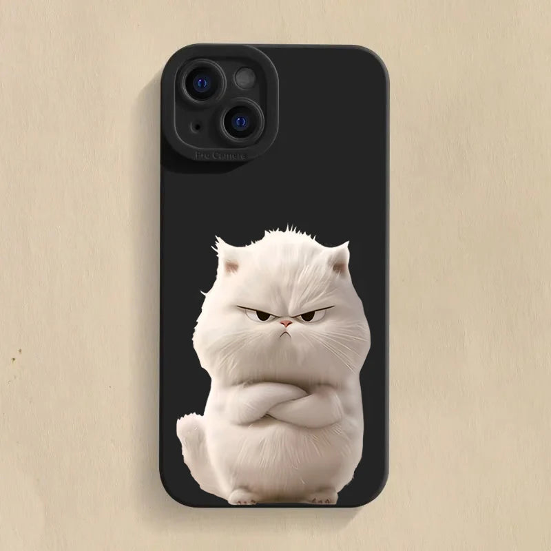 Funda de teléfono divertida de gato cool de silicona para iPhone 16 15 14 13 12 11 XS XR X , antichoque mate y suave.