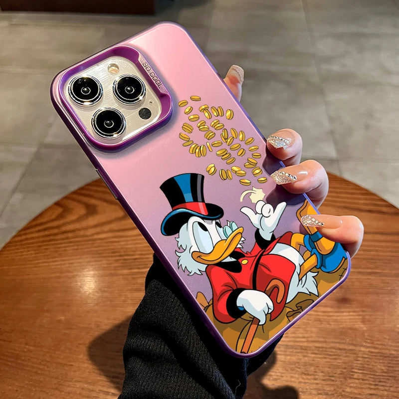 Funda de teléfono Disney Donald Duck con moneda dorada para Apple iPhone 15 14 13 12 11 XS XR X Pro Max Plus Colorida y Plateada.