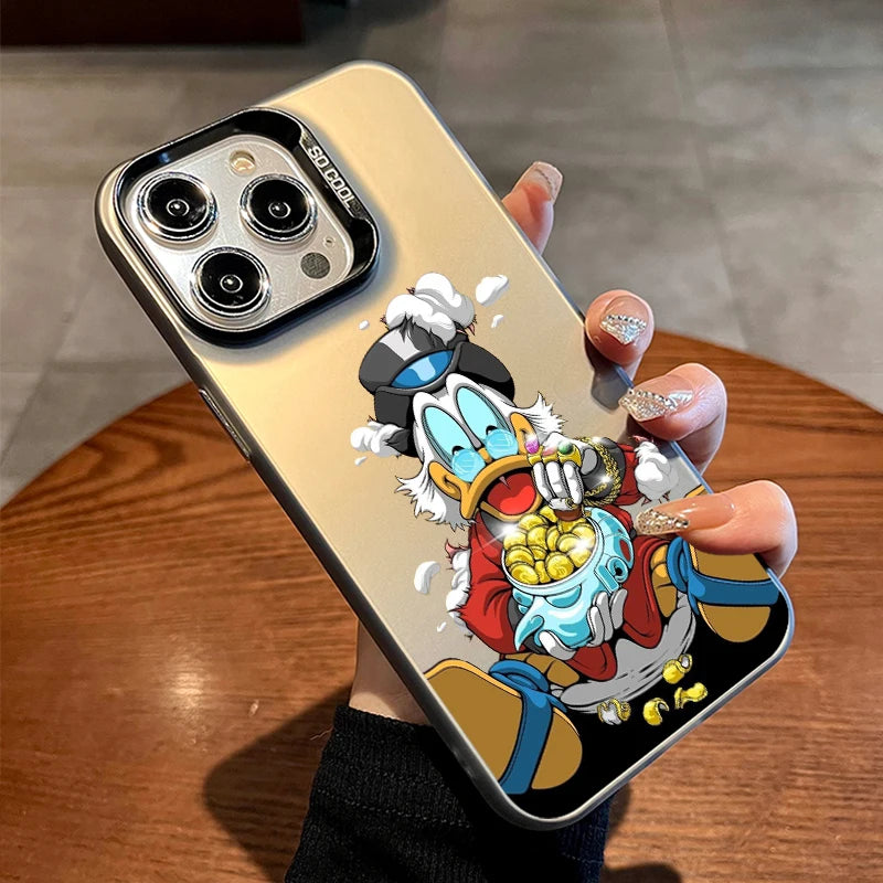 Funda de teléfono Disney Donald Duck con moneda dorada para Apple iPhone 15 14 13 12 11 XS XR X Pro Max Plus Colorida y Plateada.