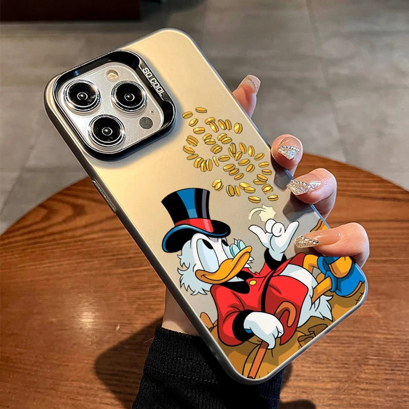 Funda de teléfono Disney Donald Duck con moneda dorada para Apple iPhone 15 14 13 12 11 XS XR X Pro Max Plus Colorida y Plateada.