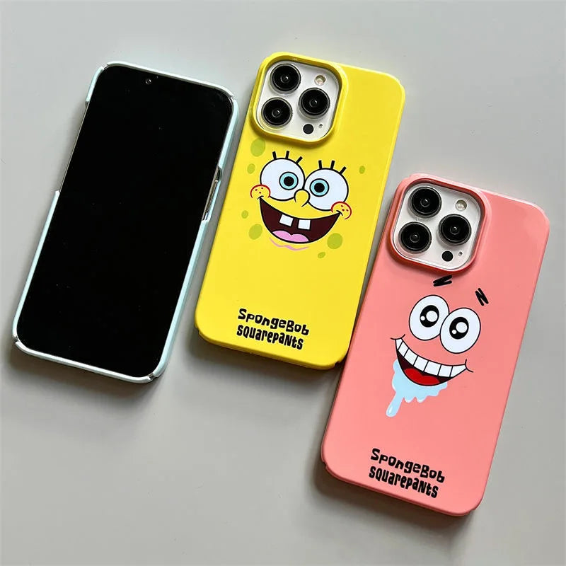 Funda de teléfono genial de Bob Esponja de anime para iPhone 16, 15, 14, 13, 12, 11 Pro Max, XS, XR, XS Max, 6, 7, 8 Plus, carcasa rígida de PC HD brillante