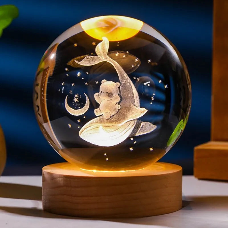 Bola de cristal USB con diseño del sistema solar o luna. Ideal para dormitorios y como regalo para niños. 🎁✨