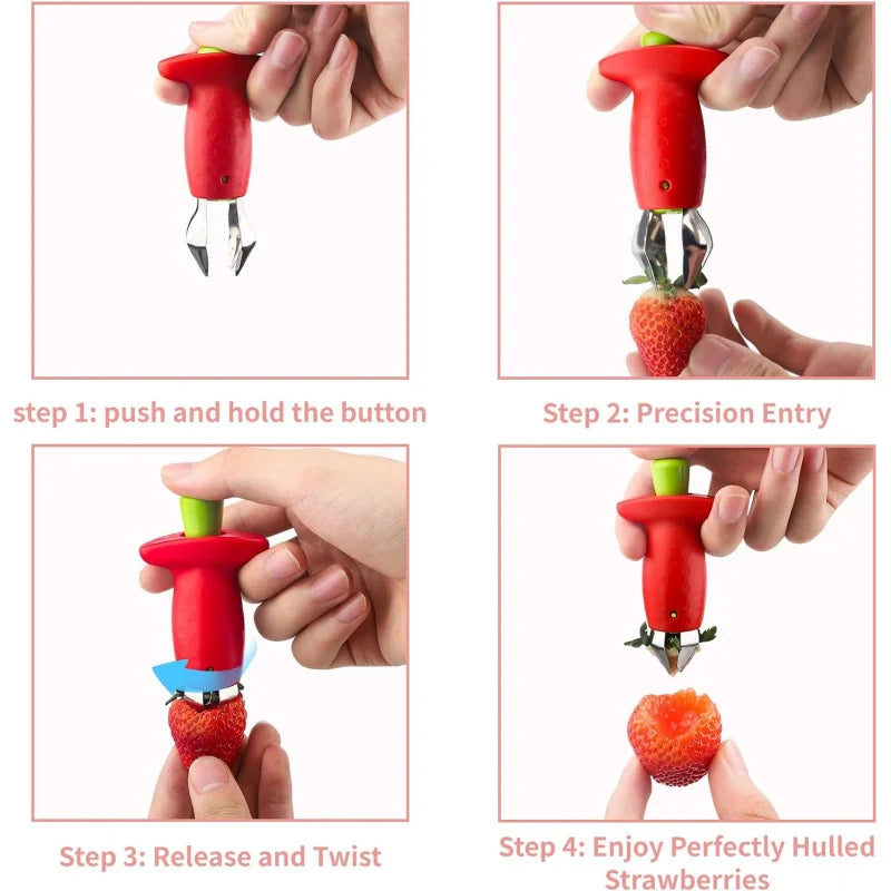 Juego de 1 cortador de frutas y descascarillador de fresas, herramienta de extracción rápida de tallos de fresa, herramienta de cocina y utensilio de picnic.