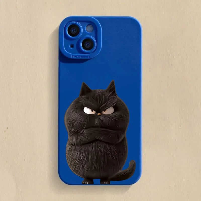 Funda de teléfono divertida de gato cool de silicona para iPhone 16 15 14 13 12 11 XS XR X , antichoque mate y suave.