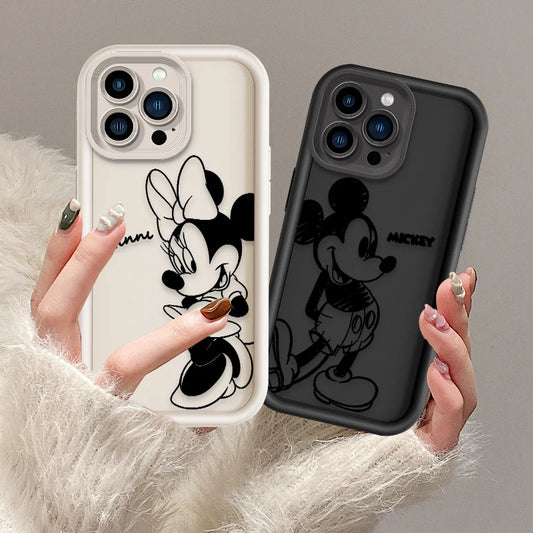 Funda de teléfono de moda Disney Mickey Minnie Mouse, antichoque para iPhone 16 15 14 13 12 11 X XS Max, de TPU suave.