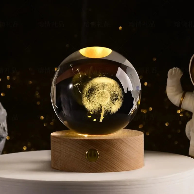 Luminous Crystal Ball LED Night Light Saturn Solar System 3D Moon Table Lamp USB Bedroom Atmosphere Lamp for Birthday Kid Gift