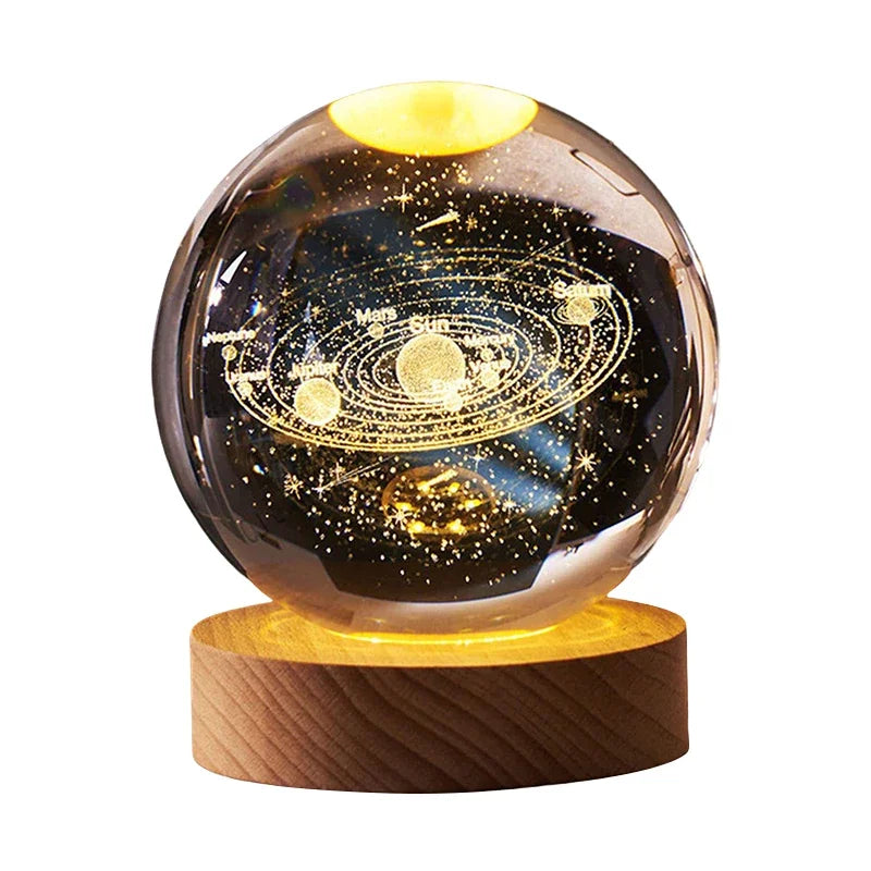 Luminous Crystal Ball LED Night Light Saturn Solar System 3D Moon Table Lamp USB Bedroom Atmosphere Lamp for Birthday Kid Gift