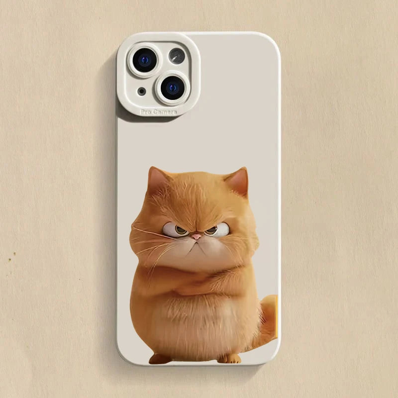 Funda de teléfono divertida de gato cool de silicona para iPhone 16 15 14 13 12 11 XS XR X , antichoque mate y suave.