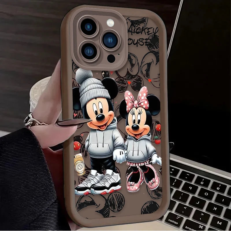 Funda de teléfono de moda Disney Mickey Minnie para iPhone 16 Pro Max 15 14 13 12 11 ProMax X XS XR SE 2020 7 8 Plus, de silicona suave.