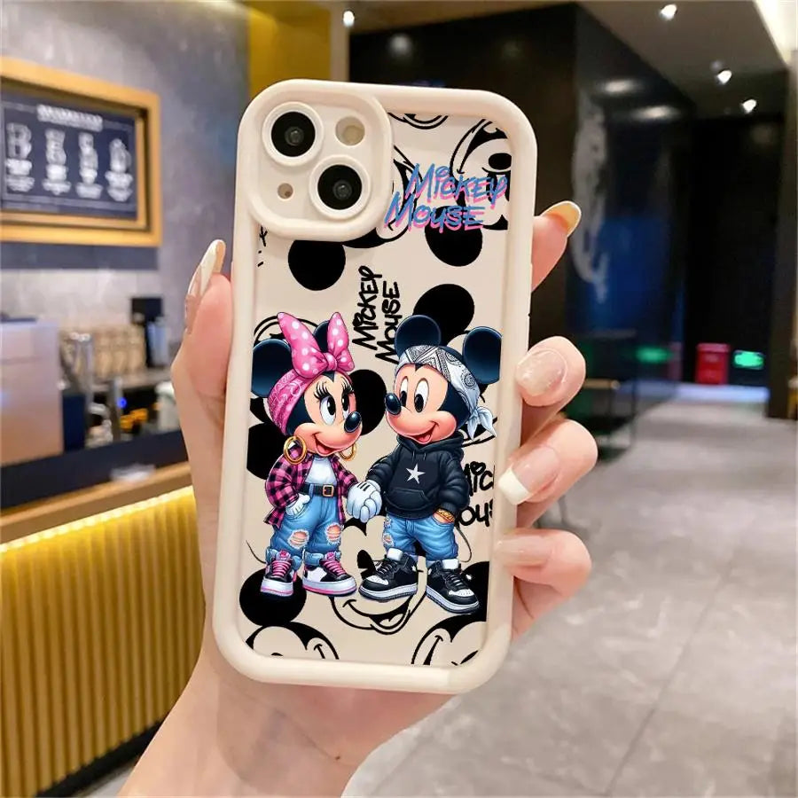 Funda de teléfono Disney Mickey Minnie Mouse Cool para iPhone 16 15 14 13 12 11 8 7 XR XS Max, suave.