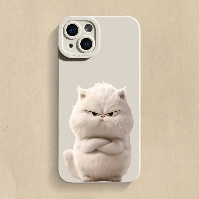 Funda de teléfono divertida de gato cool de silicona para iPhone 16 15 14 13 12 11 XS XR X , antichoque mate y suave.