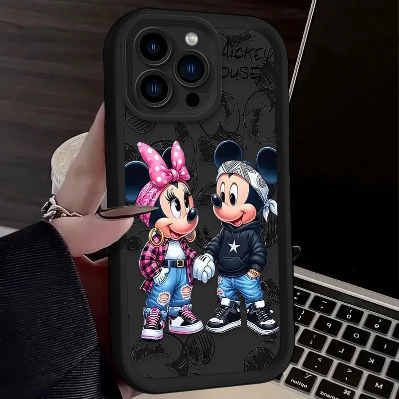 Funda de teléfono de moda Disney Mickey Minnie para iPhone 16 Pro Max 15 14 13 12 11 ProMax X XS XR SE 2020 7 8 Plus, de silicona suave.