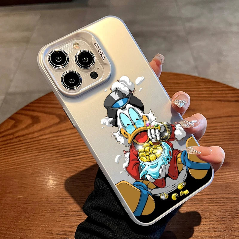 Funda de teléfono Disney Donald Duck con moneda dorada para Apple iPhone 15 14 13 12 11 XS XR X Pro Max Plus Colorida y Plateada.