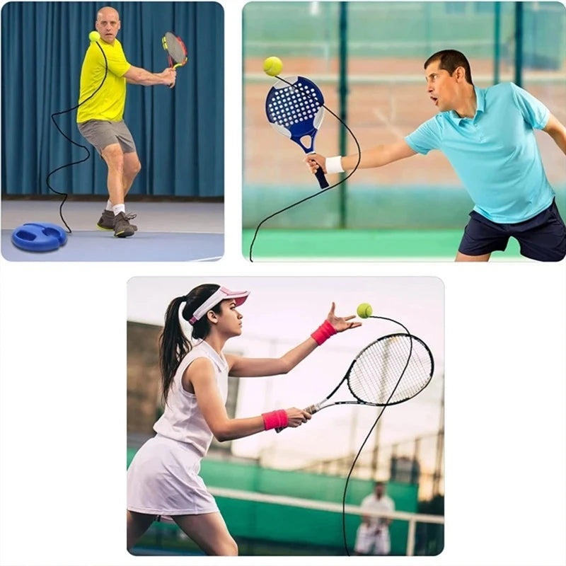 Entrenador de tenis con pelota de rebote para práctica.