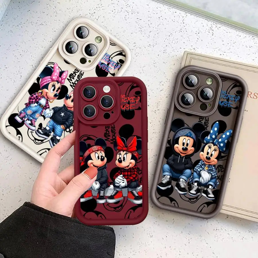 Funda de teléfono Disney Mickey Minnie Mouse Cool para iPhone 16 15 14 13 12 11 8 7 XR XS Max, suave.