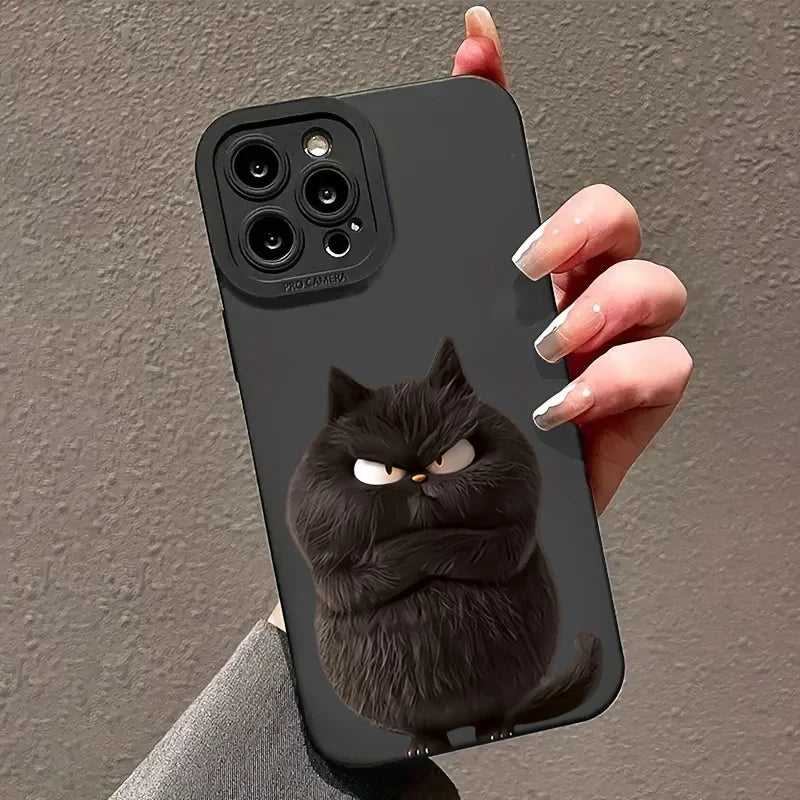 Funda de teléfono divertida de gato cool de silicona para iPhone 16 15 14 13 12 11 XS XR X , antichoque mate y suave.