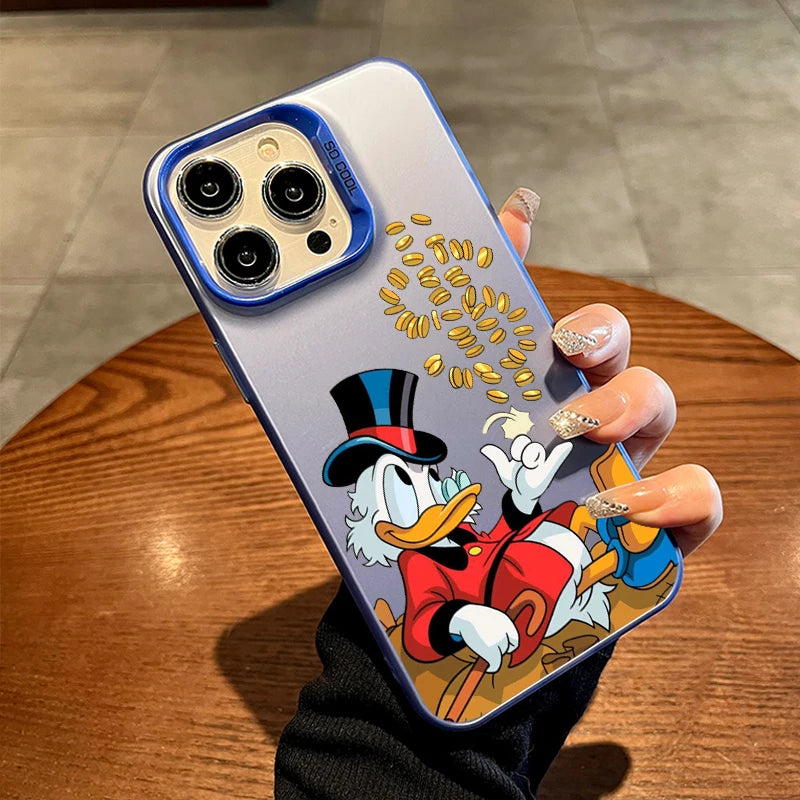 Funda de teléfono Disney Donald Duck con moneda dorada para Apple iPhone 15 14 13 12 11 XS XR X Pro Max Plus Colorida y Plateada.