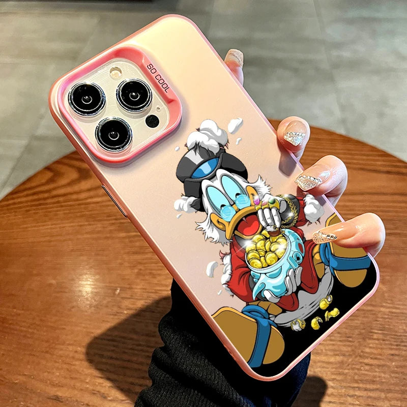 Funda de teléfono Disney Donald Duck con moneda dorada para Apple iPhone 15 14 13 12 11 XS XR X Pro Max Plus Colorida y Plateada.