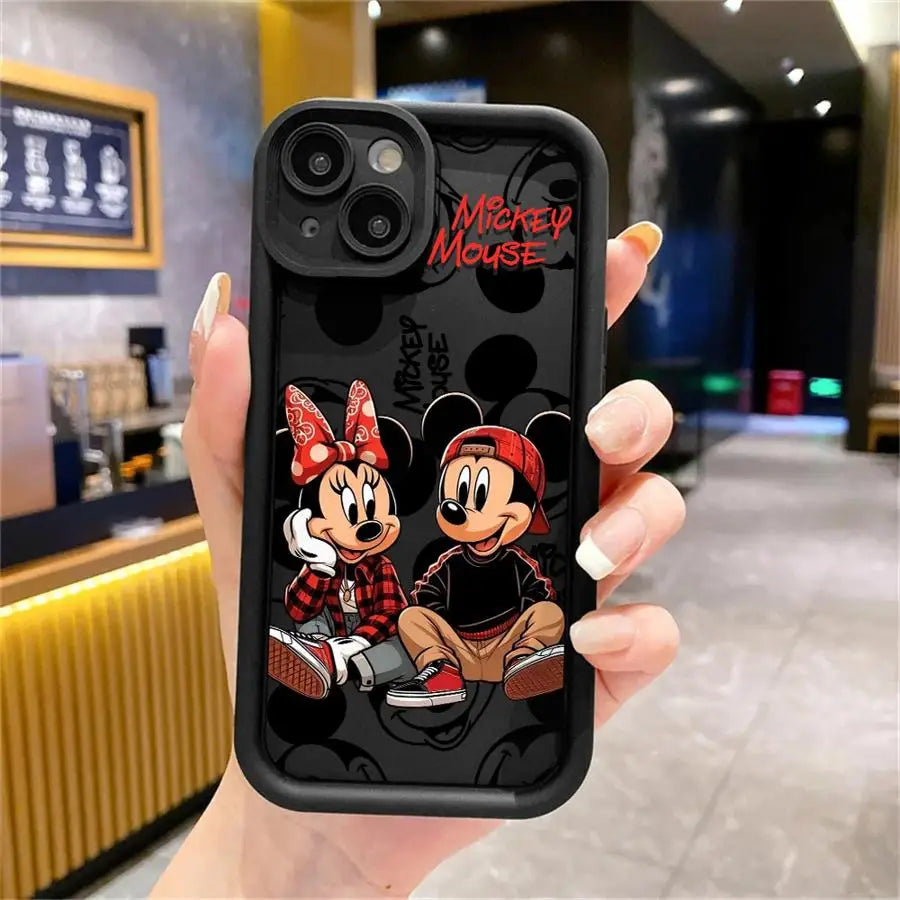 Funda de teléfono Disney Mickey Minnie Mouse Cool para iPhone 16 15 14 13 12 11 8 7 XR XS Max, suave.