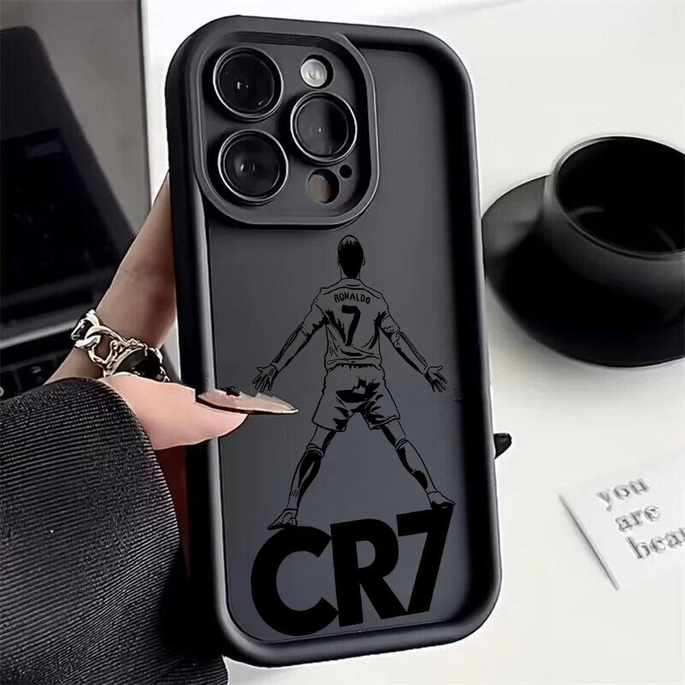 Funda de teléfono Mr. Football C-cR7-R-Ronaldos para iPhone 16 15 14 13 12 11  XR XS , con strap y TPU suave.