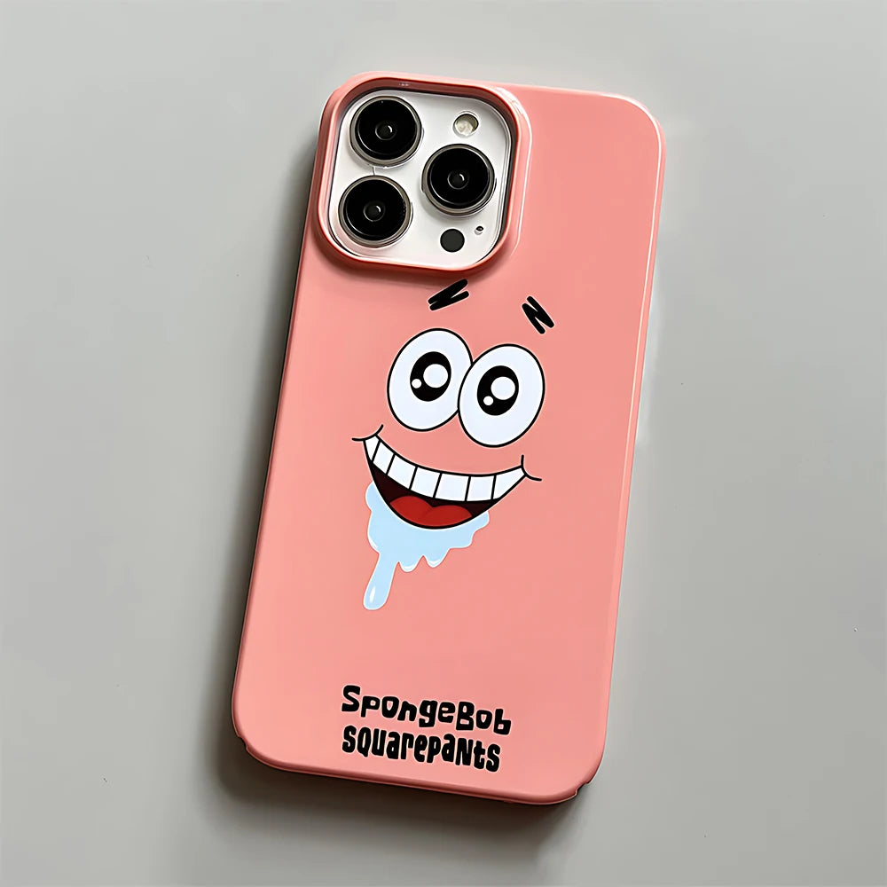 Funda de teléfono genial de Bob Esponja de anime para iPhone 16, 15, 14, 13, 12, 11 Pro Max, XS, XR, XS Max, 6, 7, 8 Plus, carcasa rígida de PC HD brillante