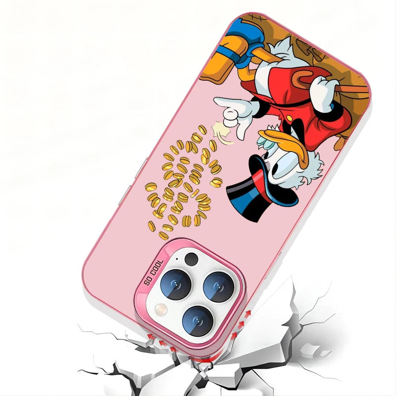 Funda de teléfono Disney Donald Duck con moneda dorada para Apple iPhone 15 14 13 12 11 XS XR X Pro Max Plus Colorida y Plateada.