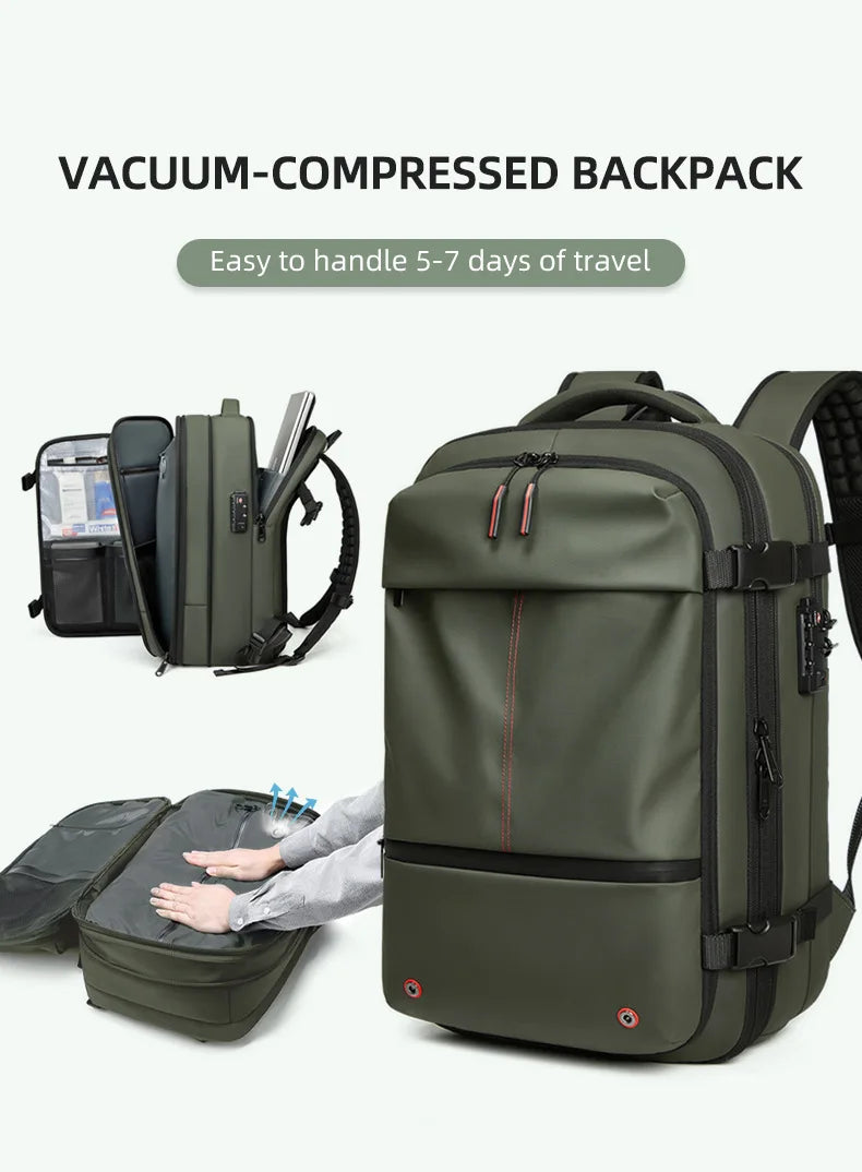 Travel Backpack - Airline Approved Carry-On Luggage Bag, Vacuum Compression, Waterproof, for Laptop, Business and School.