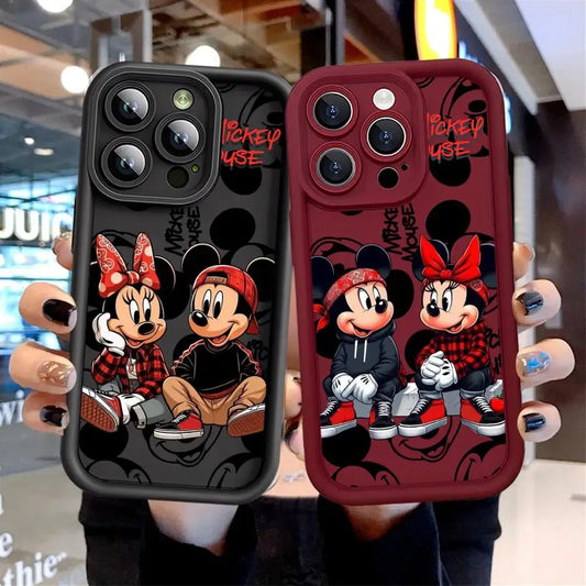 Funda de teléfono Disney Mickey Minnie Mouse Cool para iPhone 16 15 14 13 12 11 8 7 XR XS Max, suave.