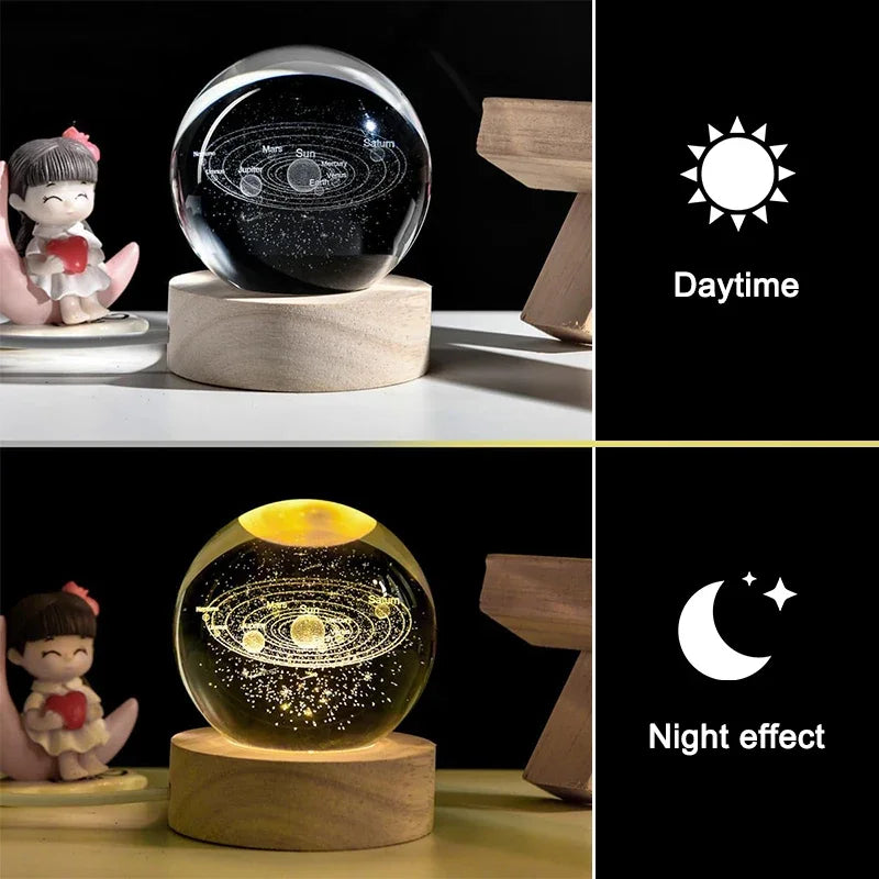 Bola de cristal USB con diseño del sistema solar o luna. Ideal para dormitorios y como regalo para niños. 🎁✨