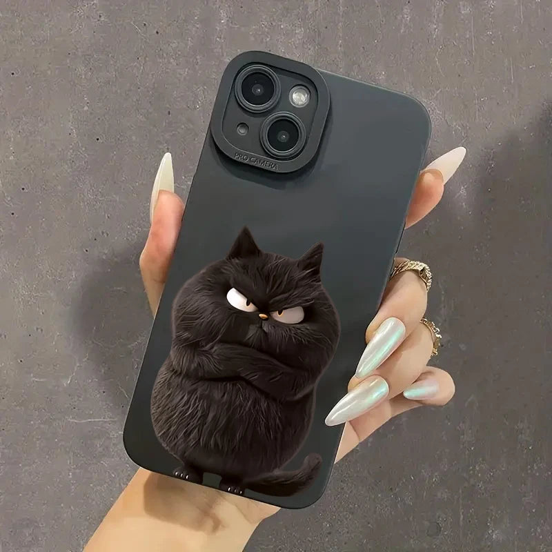 Funda de teléfono divertida de gato cool de silicona para iPhone 16 15 14 13 12 11 XS XR X , antichoque mate y suave.